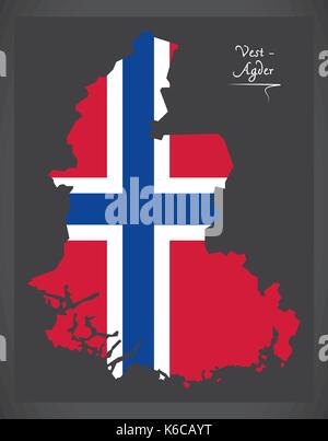 Vest-Agder Karte von Norwegen mit der Norwegischen Nationalflagge Abbildung Stock Vektor