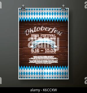 Oktoberfest poster Vector Illustration mit Flagge auf Holz Textur Hintergrund. Feier flyer Vorlage für traditionelle deutsche Bier Festival. Stock Vektor