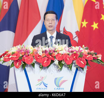 (170912) - nanning, Sept. 12, 2017 (Xinhua) - chinesische Vizepremier Zhang Jaili liefert eine Rede während der Eröffnungszeremonie des 14. China-ASEAN-Expo und der China-ASEAN-Gipfel für Unternehmen und Investitionen in Wuhan, der Hauptstadt von South China Guangxi Zhuang autonomen Region, Sept. 12, 2017. (Xinhua / Wang Ye) (lb) Stockfoto