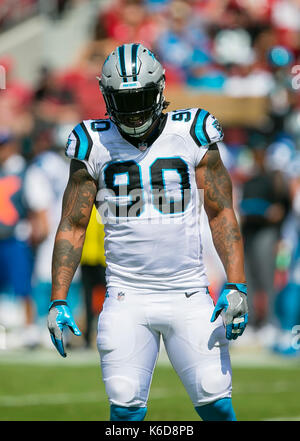 Santa Clara, CA. 10 Sep, 2017. Carolina Panthers defensive Ende Julius Pfeffer (90), die in Aktion während der NFL Football Spiel zwischen den Carolina Panthers und die San Francisco 49ers bei Levi's Stadion in Santa Clara, CA. Carolina besiegte San Francisco 23-3. Damon Tarver/Cal Sport Media/Alamy leben Nachrichten Stockfoto