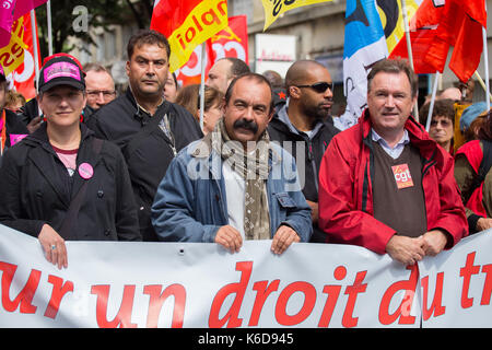 Philippe Martinez nimmt teil an einer Demonstration während der landesweiten Proteste von einigen französischen Gewerkschaften gegen die vorgeschlagenen Arbeitsrecht Reformen gefordert. Stockfoto