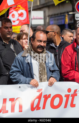 Philippe Martinez nimmt teil an einer Demonstration während der landesweiten Proteste von einigen französischen Gewerkschaften gegen die vorgeschlagenen Arbeitsrecht Reformen gefordert. Stockfoto