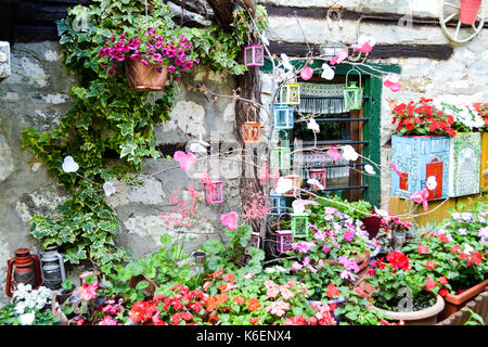 Hübsches Dorf, griechischen stil-artwork im Retro-Stil Stockfoto