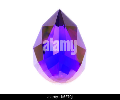 Birnenförmig crystal violett Amethyst auf weißem Hintergrund Stockfoto