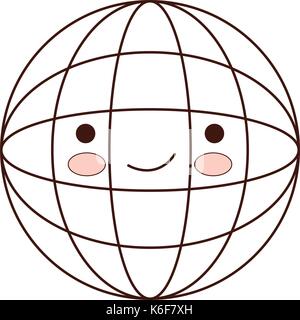 Globe World cartoon Kawaii in Schwarzweiß Silhouette Stock Vektor