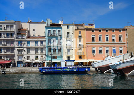 Royal Canal und Canalside Houses Sete oder Sète, Hérault, Languedoc-Roussillon, Frankreich Stockfoto