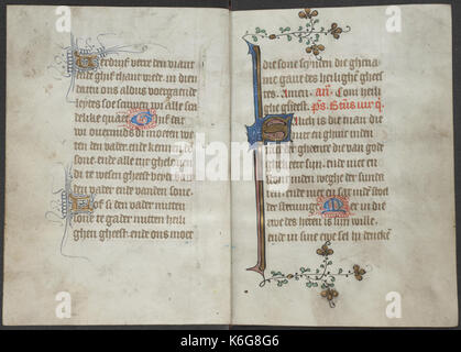 Buch der Stunden vom Meister des Zweder van Culemborg KB 79K 2 Folianten 014 V (links) und 015 r (rechts) Stockfoto