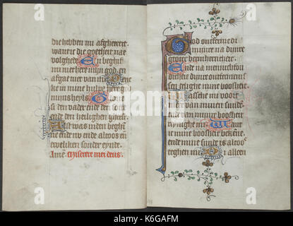 Buch der Stunden vom Meister des Zweder van Culemborg KB 79K 2 Folianten 143 V (links) und 144 r (rechts) Stockfoto