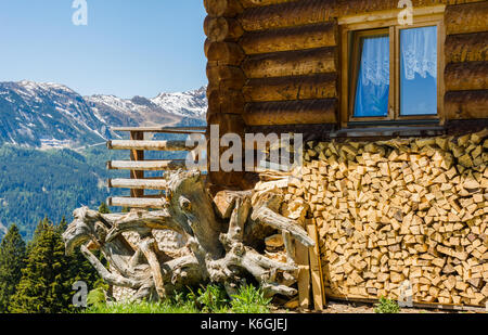 Ländliche Holzhaus in Berg. Ridnauntal, Südtirol, Trentino Alto Adige, Italien Stockfoto