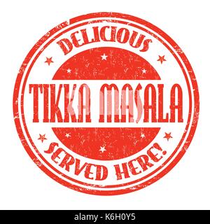 Tikka Masala grunge Stempelabdruck auf weißem Hintergrund, Vector Illustration Stock Vektor
