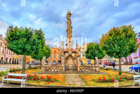 Pestsäule in Telc, Tschechische Republik Stockfoto