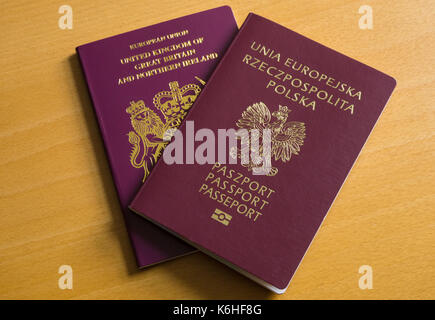 Britischen Paß und polnischen Pass Stockfoto