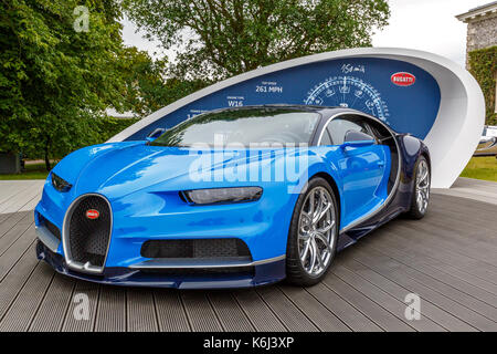 Bugatti Chiron auf Anzeige an der 2017 Goodwwod Festival der Geschwindigkeit, Sussex, UK. Stockfoto