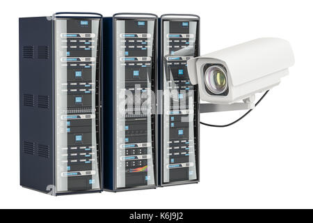 Computer Server Racks für Security Surveillance System, 3D-Rendering auf weißem Hintergrund Stockfoto