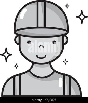 Graustufen profesional Mann Arbeiter mit Kappe und Kleidung Stock Vektor