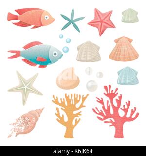 Vektorgrafiken Satz von Meeresbewohnern. Sehr detaillierte, Cartoon Stil. Alle Objekte werden bequem gruppiert Stock Vektor