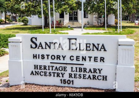 Beaufort South Carolina, Santa Elena Historisches Zentrum, Zentrum, Bibliothek, Erforschung der Abstammung, Schild, SC170514002 Stockfoto