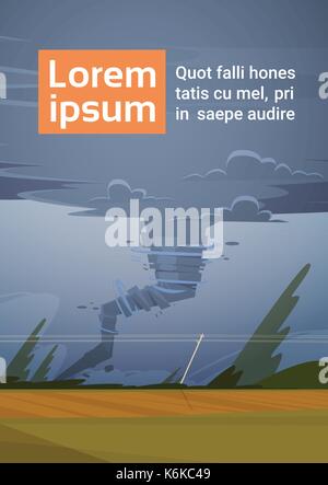 Tornado in der Landschaft Hurrikan Landschaft der Sturm Wasserhose Twister im Feld Naturkatastrophe Konzept Stock Vektor