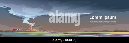 Tornado in der Landschaft Hurrikan Landschaft der Sturm Wasserhose Twister im Feld Naturkatastrophe Konzept Stock Vektor