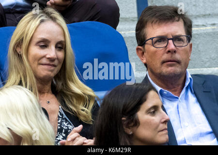 Tracy Pollan und Michael J. Fox nehmen am US Open Women's Final 2017 Teil Stockfoto