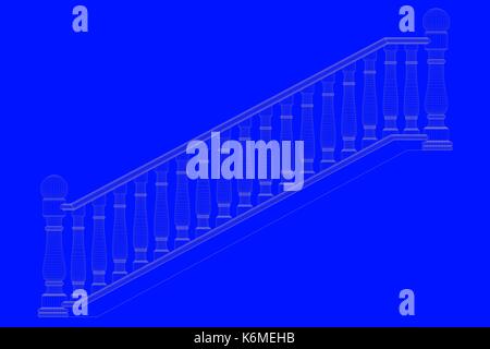 3D-Rendering einer Eisenbahn blueprint auf einem blauen Hintergrund Stockfoto