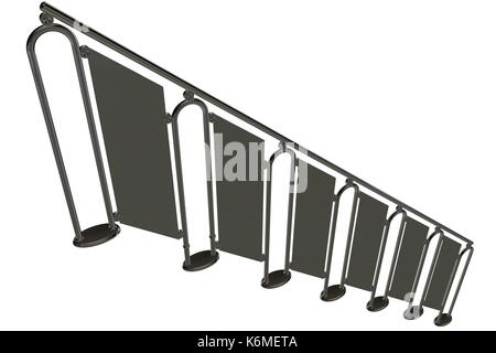 3D-Rendering der Schiene eines Treppen auf weißem Hintergrund Stockfoto