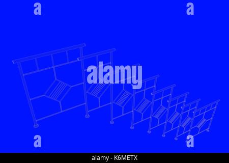 3D-Rendering einer Eisenbahn blueprint auf einem blauen Hintergrund Stockfoto
