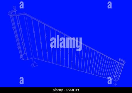 3D-Rendering einer Eisenbahn blueprint auf einem blauen Hintergrund Stockfoto