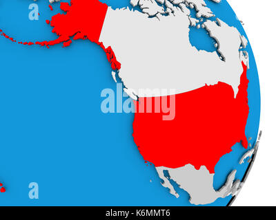 USA in rot Modell der politischen Welt. 3D-Darstellung. Stockfoto