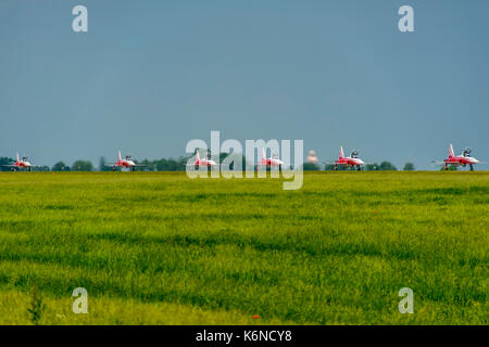 Northrop F-5E Tiger II Flugzeuge von Patrouille Suisse, dem Kunstflugteam der schweizer Luftwaffe. Stockfoto