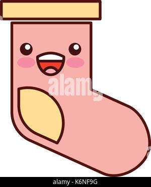 Kawaii weihnachten Socke Geschenk dekoration design Stock Vektor