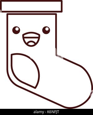 Kawaii weihnachten Socke Geschenk dekoration design Stock Vektor