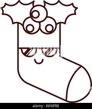 Kawaii weihnachten Socke Geschenk dekoration design Stock Vektor