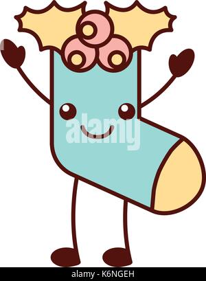 Kawaii weihnachten Socke Geschenk dekoration design Stock Vektor