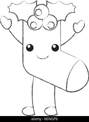 Kawaii weihnachten Socke Geschenk dekoration design Stock Vektor