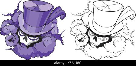 Vektor cartoon Clipart Illustration eines weiblichen voodoo Maskottchen mit einem gefiederten Hut, Totenkopf Maske, und waberndem Rauch. In Farbe und Schwarzweiß whi Stock Vektor