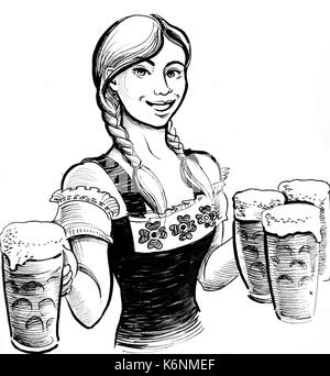 Mädchen mit einem Bier Becher Stockfoto