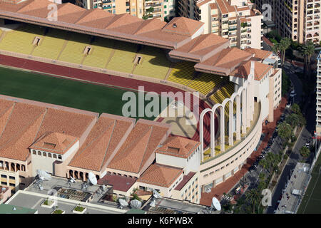 Fontvieille, Monaco - Juni 1, 2016: Luftaufnahme von Stade Louis II in Monaco, Südfrankreich Stockfoto