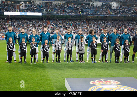 Madrid, Spanien. 14 Sep, 2017. Team Gruppe Liune-UCL Champions League zwischen Real Madrid gegen Apoel im Santiago Bernabeu in Madrid, Spanien, 13. September 2017. Credit: Gtres Información más Comuniación auf Linie, S.L./Alamy leben Nachrichten Stockfoto