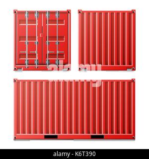 Red Cargo Container Vector. Classic Cargo Container. Fracht Konzept. Logistik, Transport Mock Up. Vorder- und Rückseite. Auf weissem Hintergrund Abbildung isoliert Stock Vektor