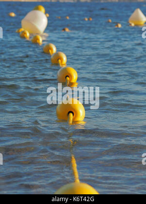 Eine Nahaufnahme von mehreren bojen im Wasser. Stockfoto