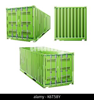 Green Cargo Container 3D-Vektor. Fracht Container Konzept. Logistik, Transport Mock Up. Auf weissem Hintergrund Abbildung isoliert Stock Vektor