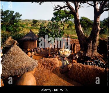 Burkina Faso, Poni Provinz, Lobi Land, LoropŽni, Hof, Mais und Sorghum im Hintergrund Stockfoto