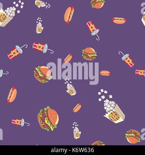 Fast food nahtlose Muster Hintergrund Stock Vektor