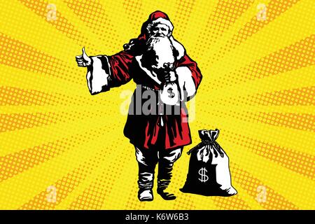 Santa Claus mit einem Sack Geld Stock Vektor