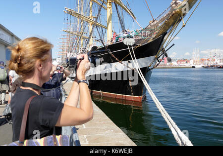 Tall Ship Kruzenstern in Le Havre, 'Les grandes Voiles du Havre" (Normandie, Frankreich). Stockfoto