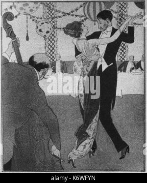 Tanzen - TANGO Lithographie zeigt Paar tanzt den Tango im Ballsaal. Musik, gespielt auf Kontrabass 1920 s Stockfoto