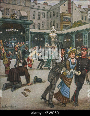 Berliner street Szene aus dem späten 19. Jahrhundert. Military Band im Musikpavillon Stockfoto