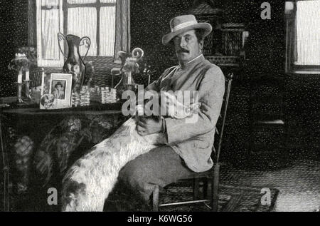 Giacomo Puccini - zu Hause mit seinem Liebling Hund italienischer Komponist, 1858-1924 Stockfoto