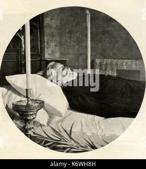 VERDI, Giuseppe auf seinem Sterbebett (Foto Guigoni e Bossi) von L'Illustrazione Italiana" 3 Feb 1901 - Verdi problem Italienischer Komponist (1813-1901) Stockfoto